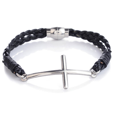 MENS CROSS LEATHER BRACELET