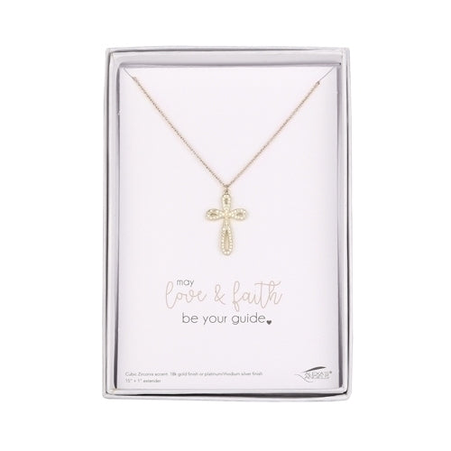 18K GOLD FINISH PAVE CROSS NECKLACE