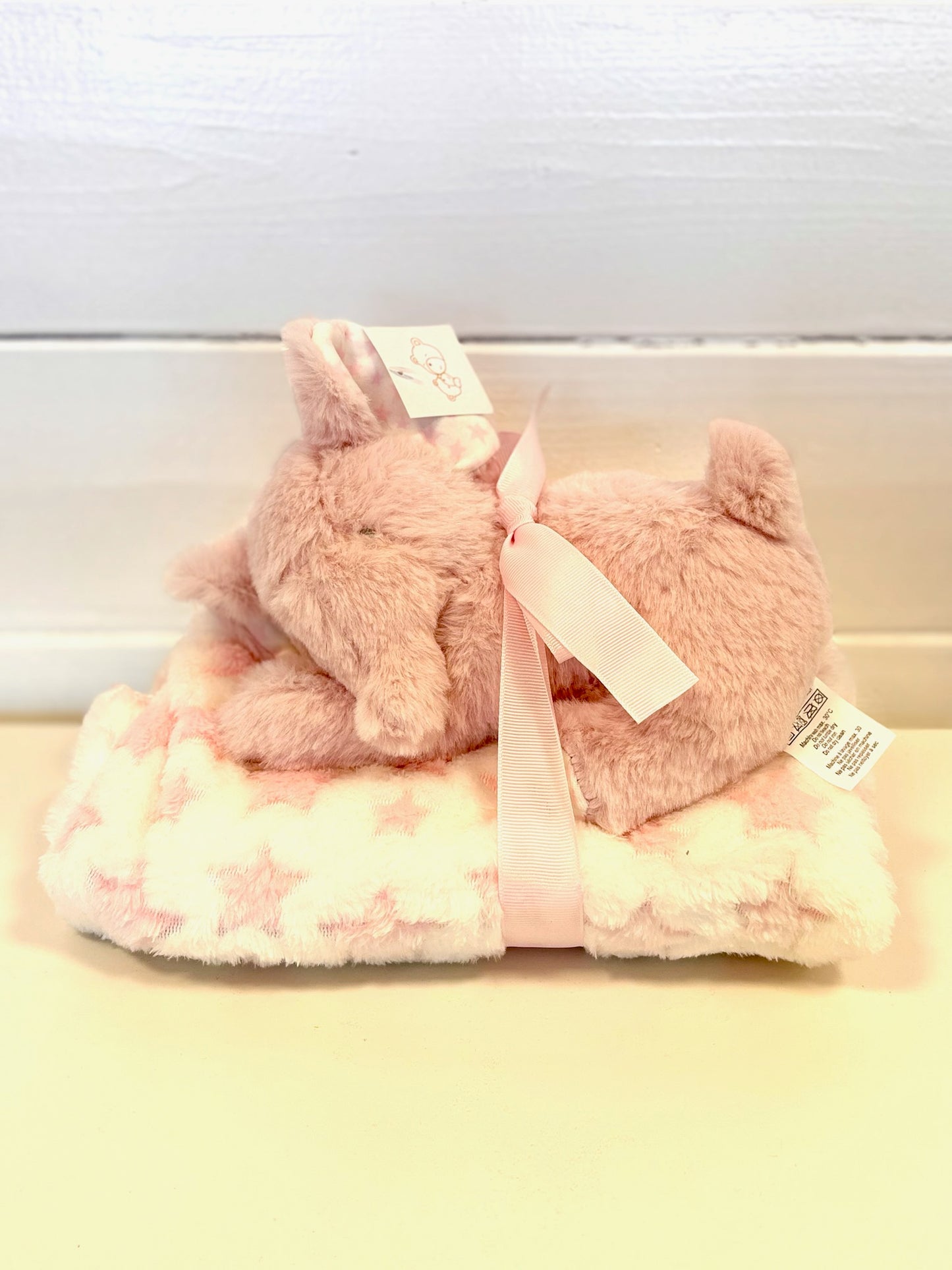 PINK PLUSH ELEPHANT WITH BLANKET