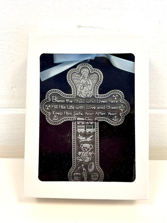 BOY PEWTER CRIB CROSS