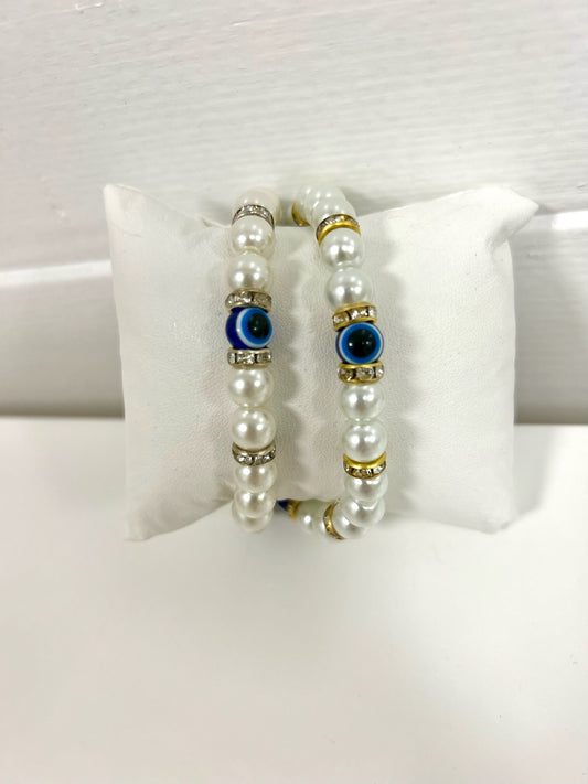 PEARL EVIL EYE BRACELET WITH GOLD