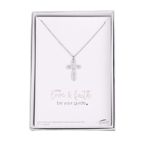 PLATINUM/RHODIUM SILVER FINISH PAVE CROSS NECKLACE