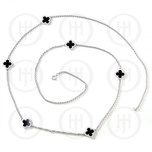 VANCLEEF SILVER RHODIUM NECKLACE BLACK LONG